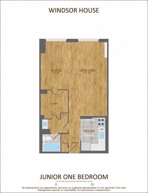 a floor plan of junior one bedroom